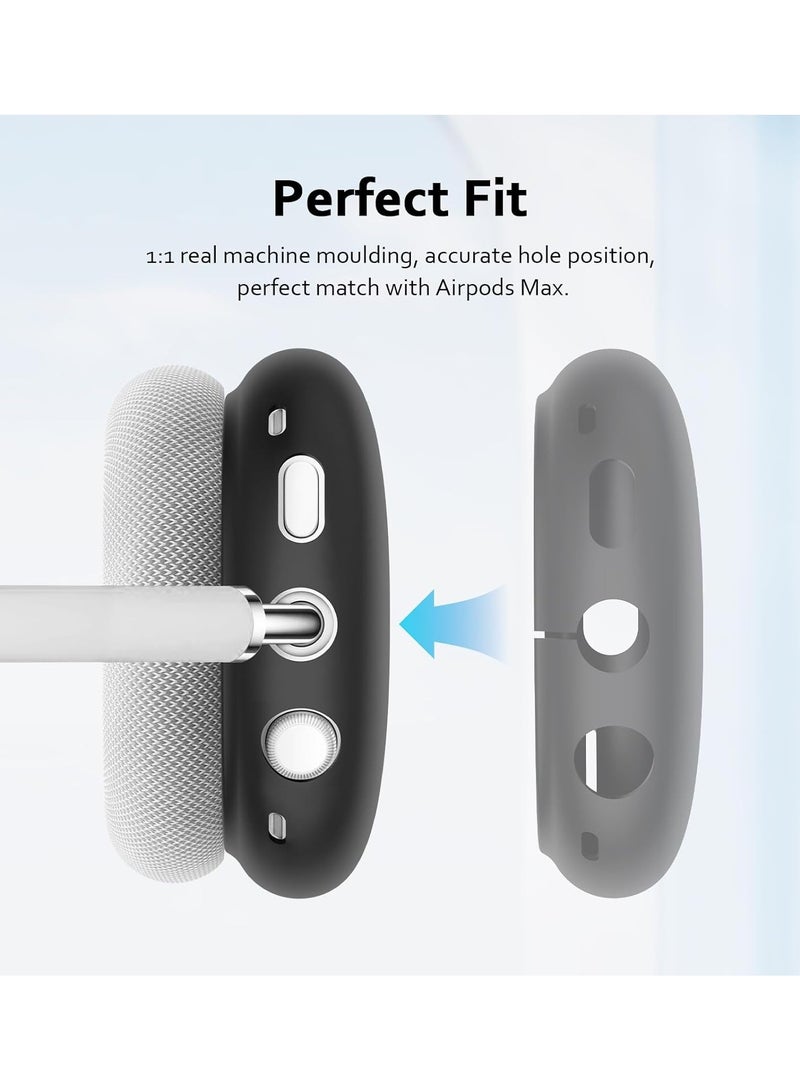Silicone Case Cover for AirPods Max Headphones, Airpods Max Ear Cup Covers/Ear Pad Case Cover/Headband Cover/Max Headband Pad, 4 in1 Accessories for Apple AirPods Max (Black) - Image 2