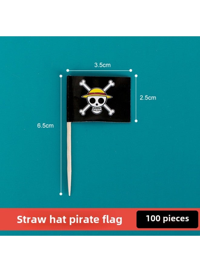 Paper Multi-country Flag Sign Creative Fruit Wine Sign Cake Fruit Plate Decorative Toothpick Flag Flower Sign Wine Sign-Color:Ginger Yellow Hat Pirate Flag 100  - Image 1