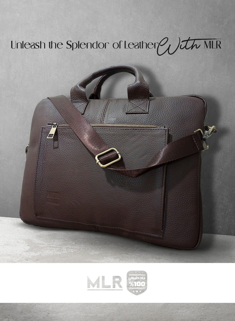 MLR laptop bag, genuine leather of lamb or sheep skin Brown Color - Image 1