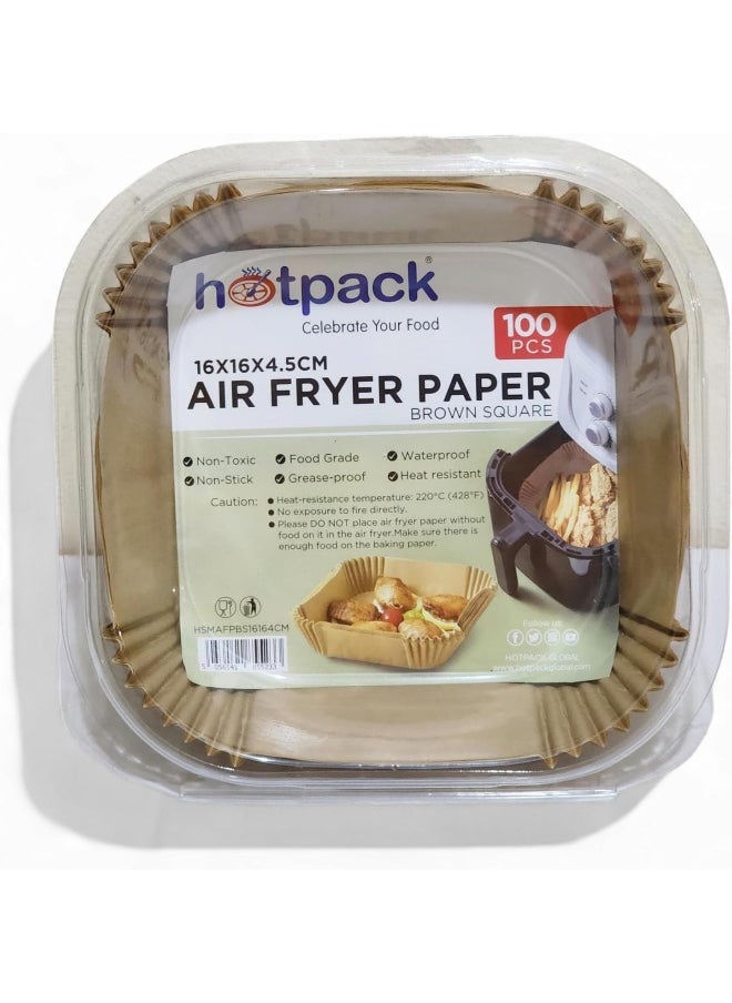 Hotpack Hotpack Air Fryer Paper Brown Square Liners 16x16x4.5cm, 100-Pieces  - Image 1