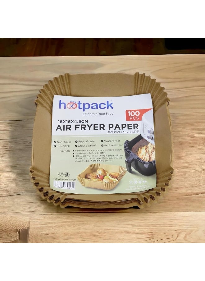 Hotpack Hotpack Air Fryer Paper Brown Square Liners 16x16x4.5cm, 100-Pieces  - Image 4