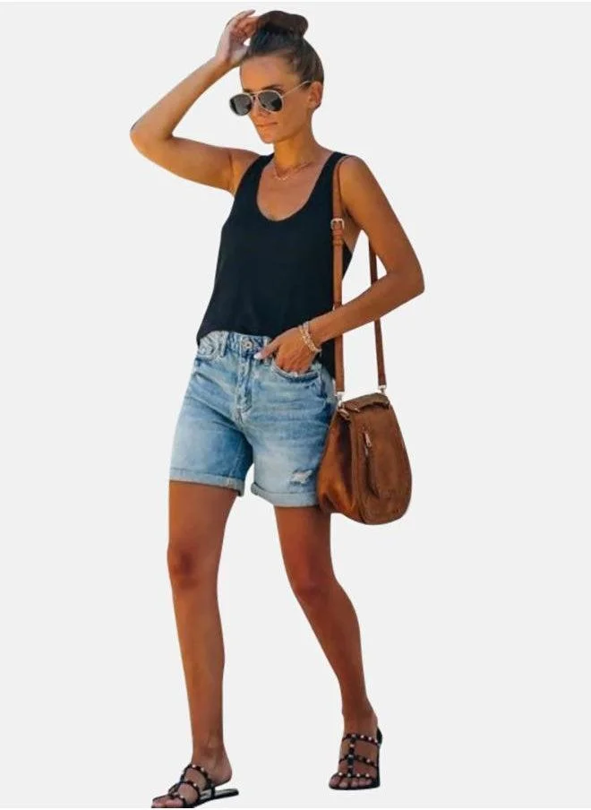 YUNIQEE Blue Solid Denim Shorts