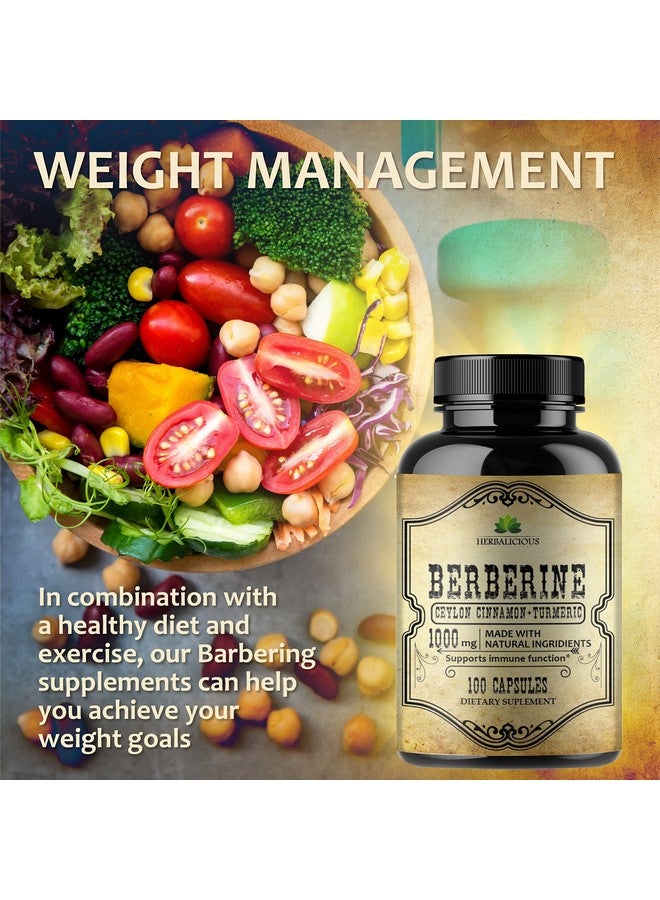 HERBALICIOUS Berberine Capsules Ceylon Cinnamon & Turmeric Berberine Hcl Dietary Supplement For Men And Women Non Gmo Berberine 1000Mg Ideal For Immune Support Heart Cholesterol Level - Image 4