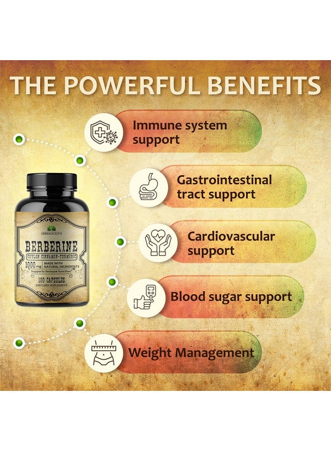 HERBALICIOUS Berberine Capsules Ceylon Cinnamon & Turmeric Berberine Hcl Dietary Supplement For Men And Women Non Gmo Berberine 1000Mg Ideal For Immune Support Heart Cholesterol Level - Image 5