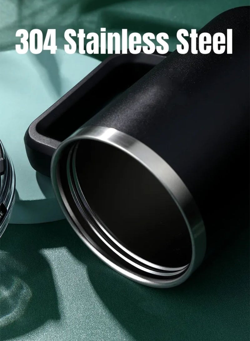 Tyeso 30 oz Tumbler with Handle, Straw and Lid - Leak Resistant Insulated Stainless Steel Water Bottle, Car Cup Holder Friendly Travel Coffee Mug (Black) - Image 3