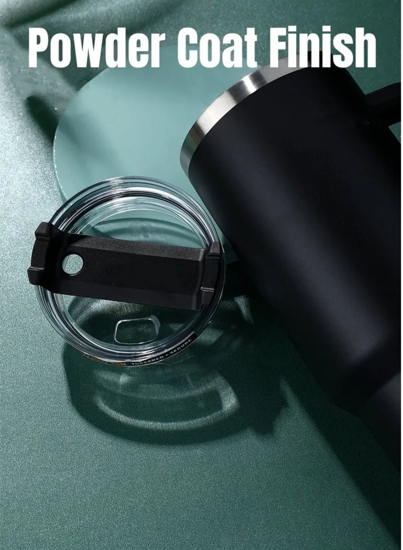 Tyeso 30 oz Tumbler with Handle, Straw and Lid - Leak Resistant Insulated Stainless Steel Water Bottle, Car Cup Holder Friendly Travel Coffee Mug (Black) - Image 4