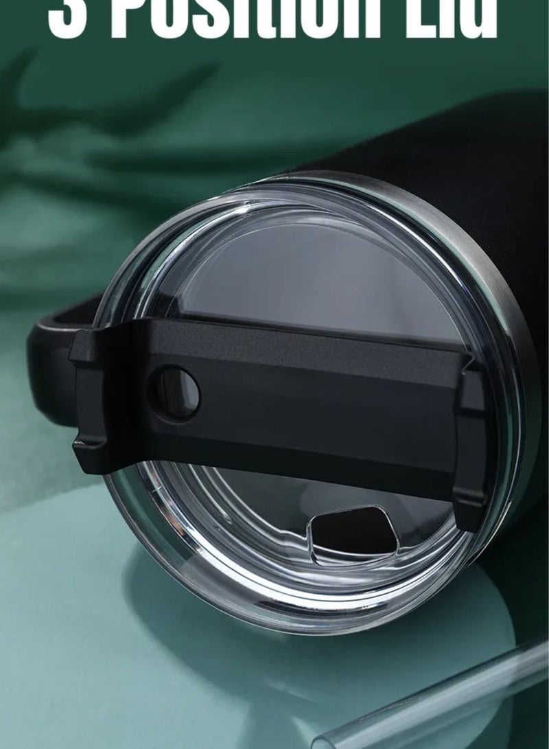 Tyeso 30 oz Tumbler with Handle, Straw and Lid - Leak Resistant Insulated Stainless Steel Water Bottle, Car Cup Holder Friendly Travel Coffee Mug (Black) - Image 5