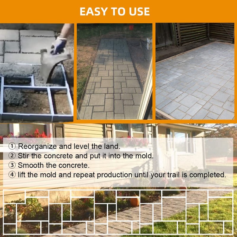 Avalution Plus Size 20"x20"x1.8" Walk Maker Reusable Concrete Pathmate Stone Mold Stepping Stone Paver Lawn Patio Yard Garden DIY Path Maker Paving Moulds(8 Grid) - Image 4