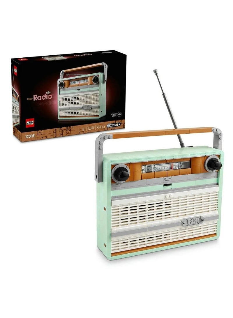 LEGO Icons Retro Radio, Music Memorabilia Building Set for adults, Creative Activity Features Sound Effects and Compartment for Smartphone Integration, Home Decor Gift for Men & Women 10334 - 906 Pieces - Image 1