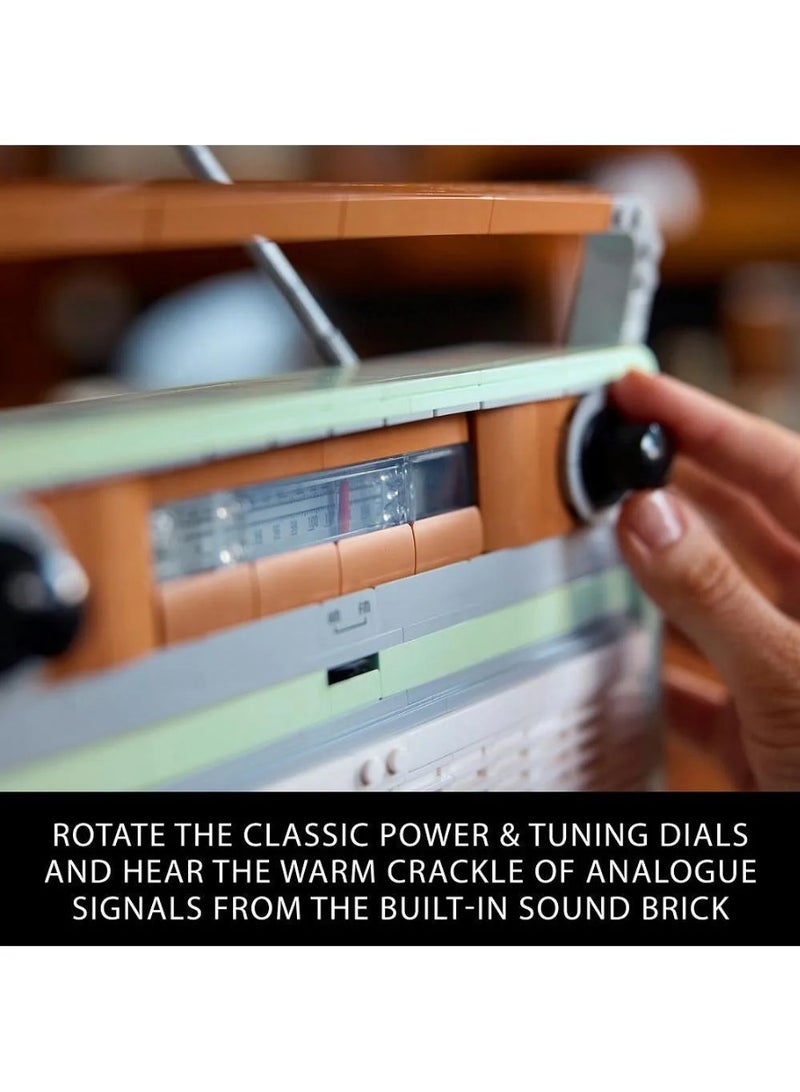 LEGO Icons Retro Radio, Music Memorabilia Building Set for adults, Creative Activity Features Sound Effects and Compartment for Smartphone Integration, Home Decor Gift for Men & Women 10334 - 906 Pieces - Image 4