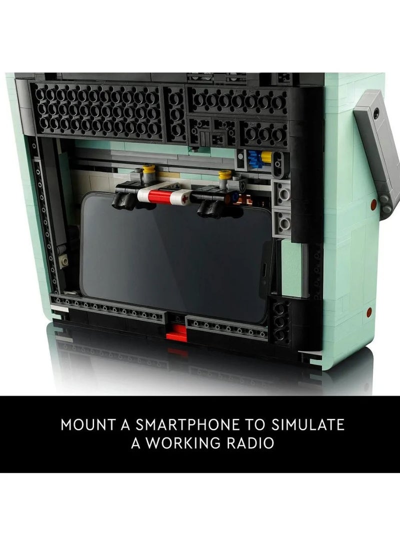 LEGO Icons Retro Radio, Music Memorabilia Building Set for adults, Creative Activity Features Sound Effects and Compartment for Smartphone Integration, Home Decor Gift for Men & Women 10334 - 906 Pieces - Image 5