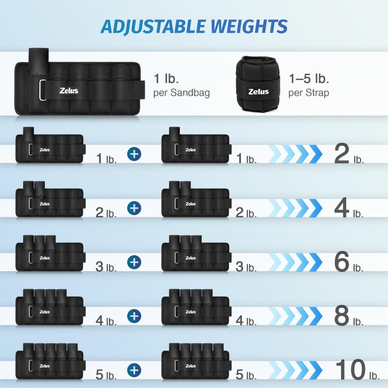 ZELUS 1 Pair Adjustable Ankle Weights, 2 4 6 8 10 lb Modularized Leg Weight Straps for Women Men, Weighted Ankle Weight Set with Removable Sandbags, 1-5 lb per Ankle Strap for Gym Yoga Jogging Walking - Image 5