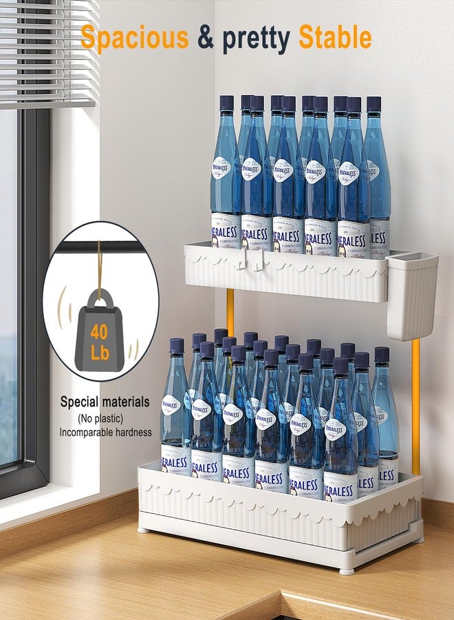 Sevenblue 3 Pack Under Sink Organizers and Storage L-Shaped, 2 Tier Sliding Bathroom Organizers with Hooks Hanging Cup, Multi-purpose Cabinet Organizers for Kitchen Bathroom, White - Image 4