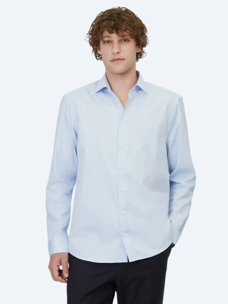 Kip Light Blue Plain Regular Fit Weaving Classical 100% Cotton Shirt