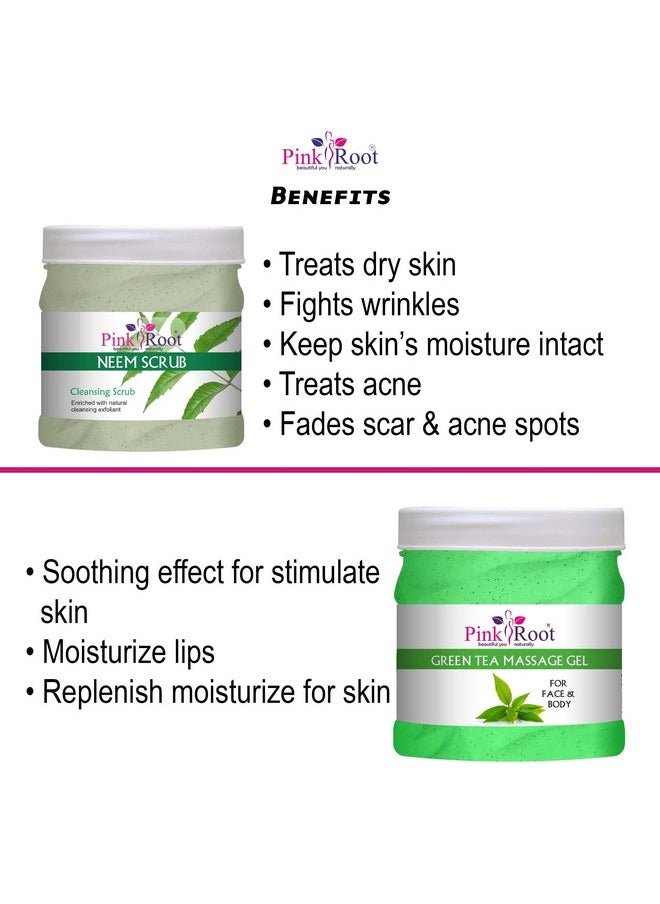 Pink Root Pink Root Green Tea Massage Gel 500ml with Neem Scrub 500ml  - Image 5