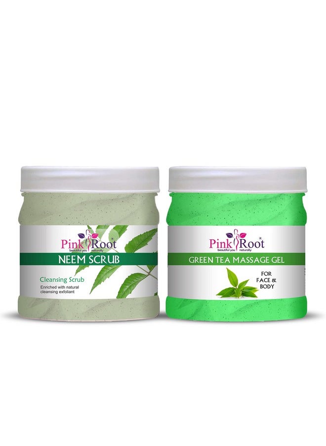 Pink Root Pink Root Green Tea Massage Gel 500ml with Neem Scrub 500ml  - Image 1