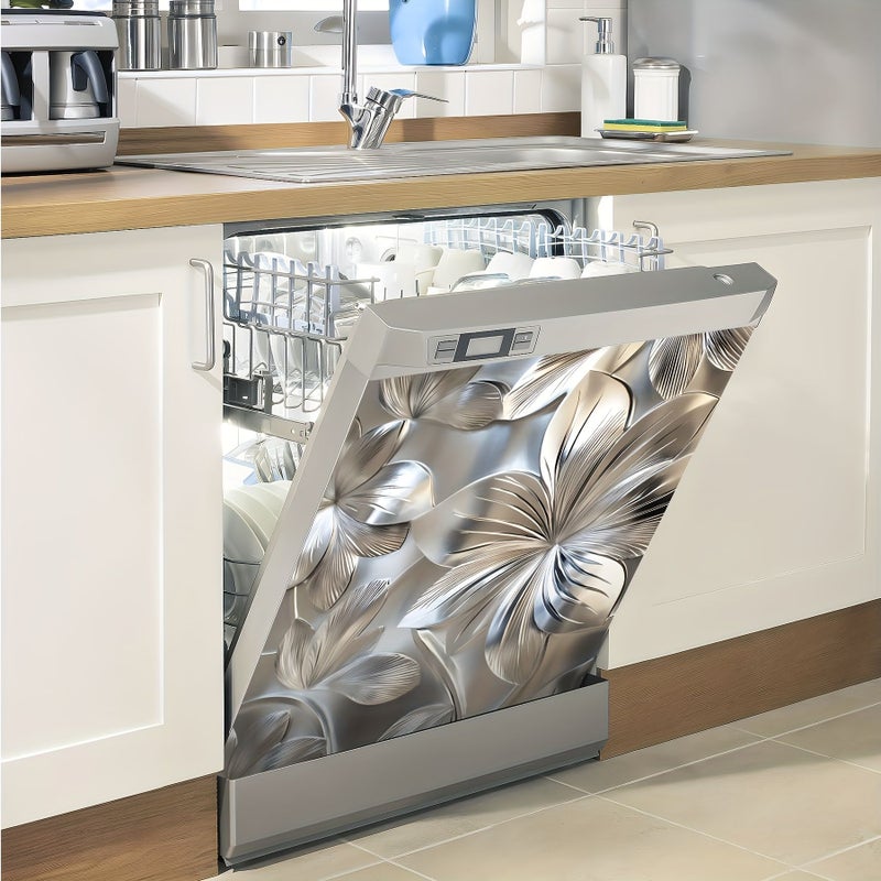 Stainless Steel Brushed Flower Pattern Dishwasher Magnet Cover 23x26 Inch - Image 4