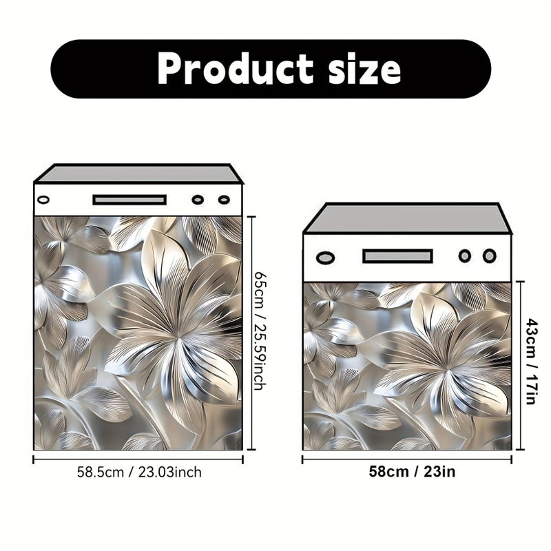 Stainless Steel Brushed Flower Pattern Dishwasher Magnet Cover 23x26 Inch - Image 2