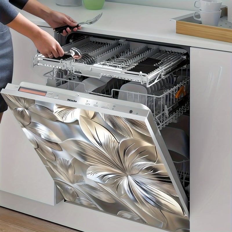 Stainless Steel Brushed Flower Pattern Dishwasher Magnet Cover 23x26 Inch - Image 3