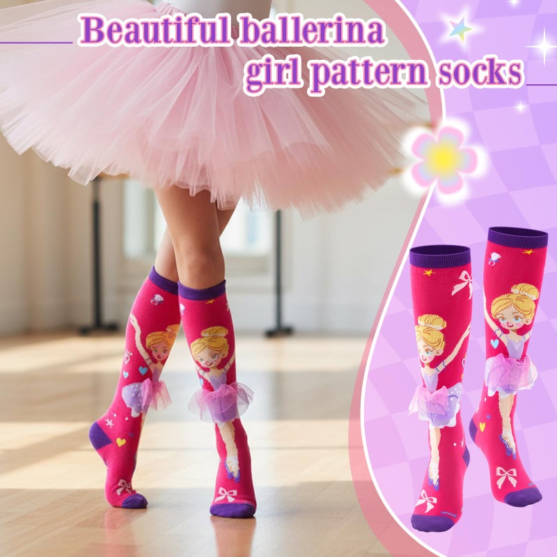 Yearntown 1 Pair Valentine Knee High Socks for Kids 3D Crazy Cute Socks Girl Ballet Skirt Long Knee Design Novelty Funny Gift(Pink) - Image 4