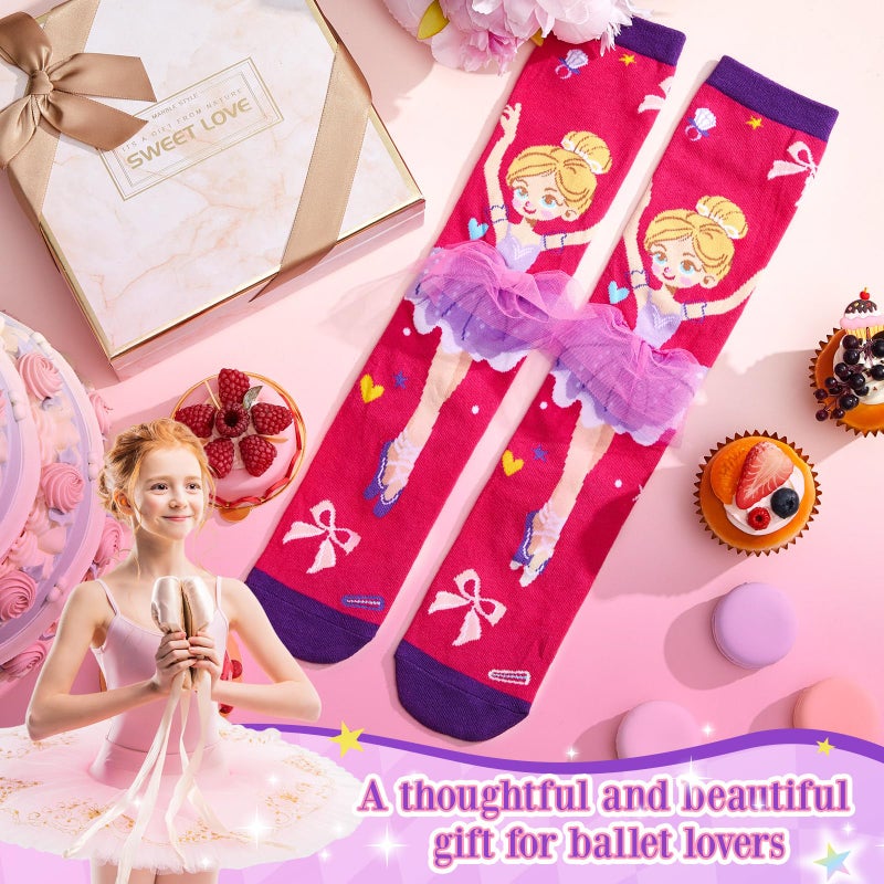 Yearntown 1 Pair Valentine Knee High Socks for Kids 3D Crazy Cute Socks Girl Ballet Skirt Long Knee Design Novelty Funny Gift(Pink) - Image 2
