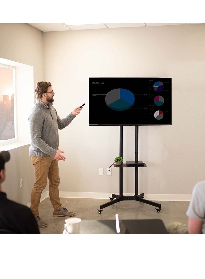 Black Rolling TV Cart for 32' to 65' LCD LED Plasma Flat Panel Screen | Mobile Stand with Wheels - Image 2