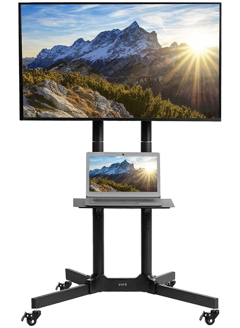 Black Rolling TV Cart for 32' to 65' LCD LED Plasma Flat Panel Screen | Mobile Stand with Wheels - Image 1