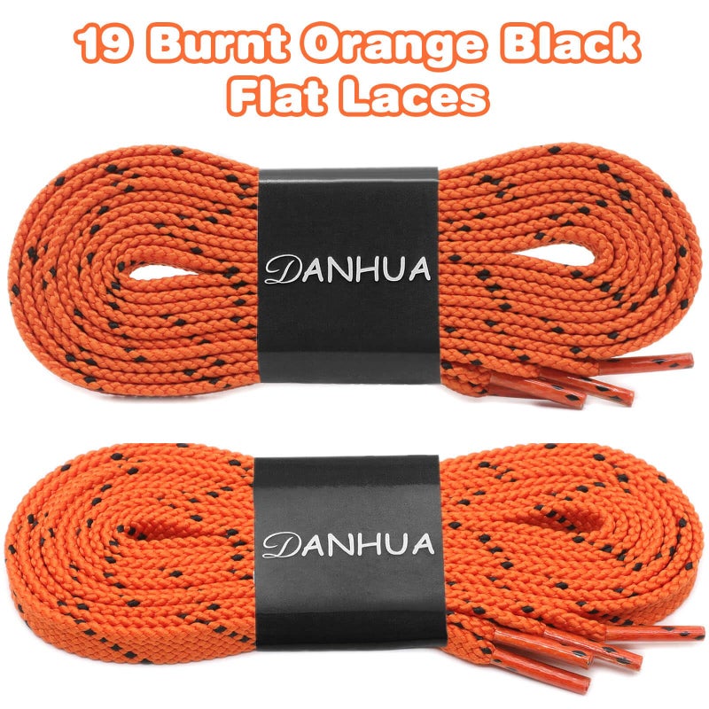 DANHUA Flat Thick Sneakers Shoelaces: 2 Pair 47.24 inch Burnt Orange Black Twill Point Athletic Shoe Laces - Image 2