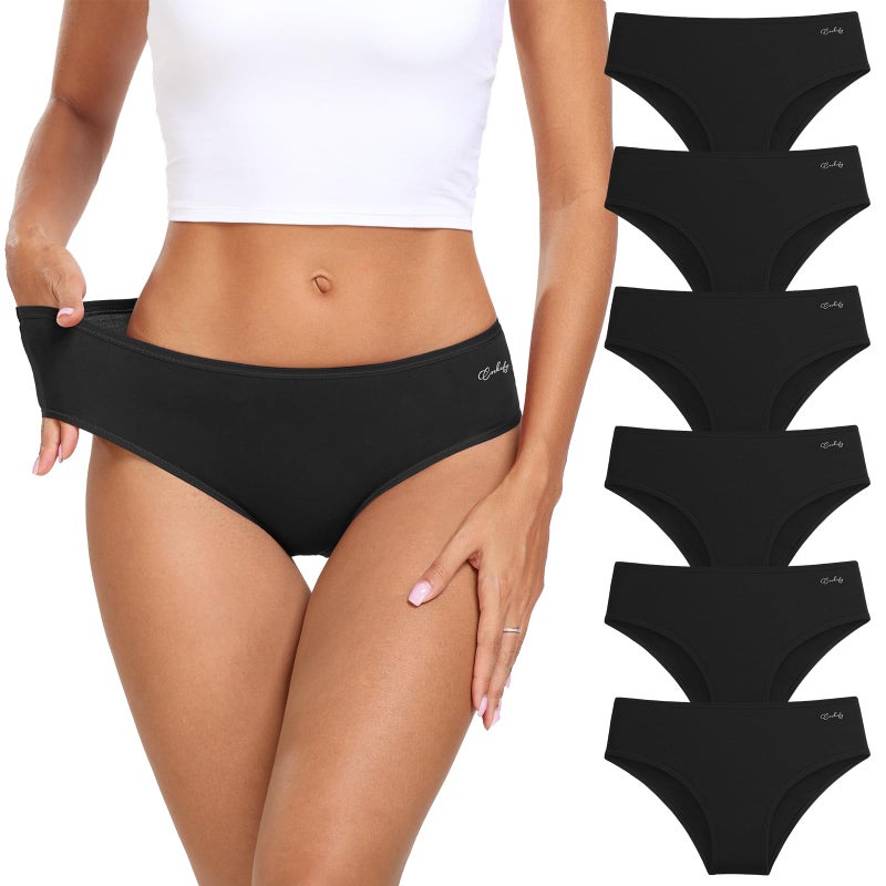 coskefy Cotton Underwear for Womens Hipster Panties Soft Breathable Briefs Stretch Ladies Hipster 6 Pack Black - Image 1