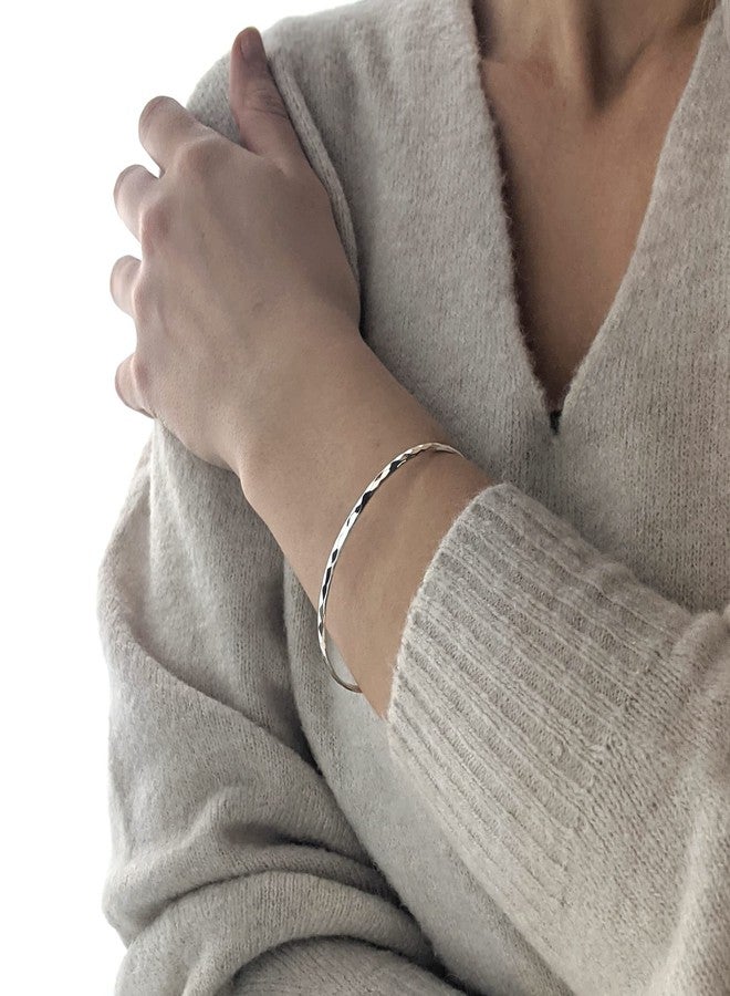 Silverly Round Stacking Sterling Silver Bangles for Women Solid 925 3mm - Hammered Jewelry for Women - Minimalist Thin Silver Bracelets - Image 3