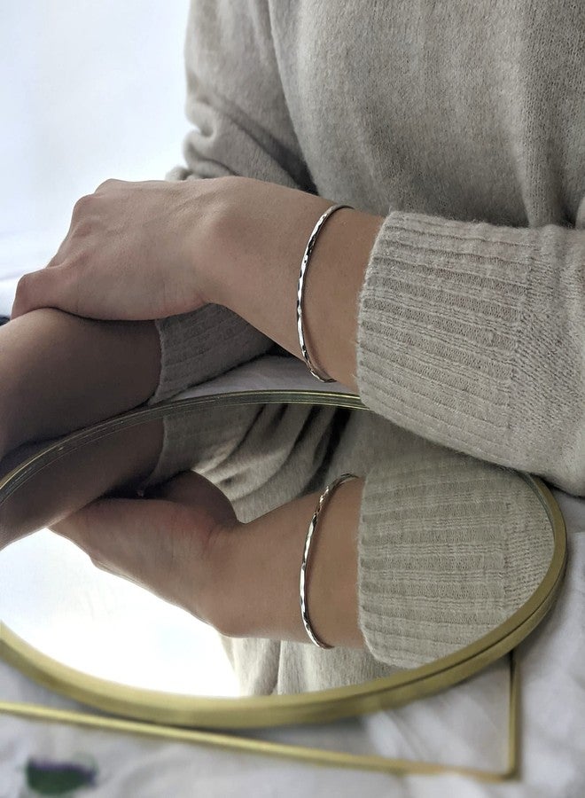 Silverly Round Stacking Sterling Silver Bangles for Women Solid 925 3mm - Hammered Jewelry for Women - Minimalist Thin Silver Bracelets - Image 5