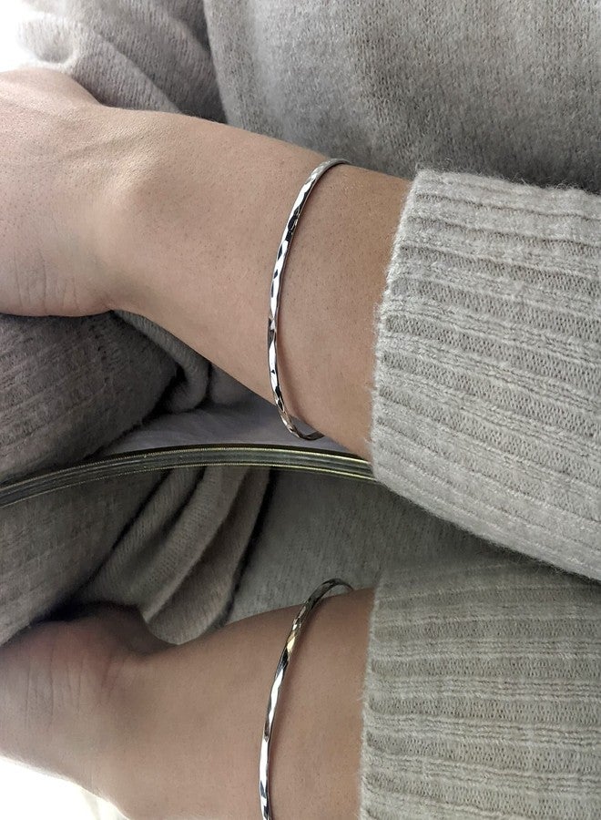 Silverly Round Stacking Sterling Silver Bangles for Women Solid 925 3mm - Hammered Jewelry for Women - Minimalist Thin Silver Bracelets - Image 2