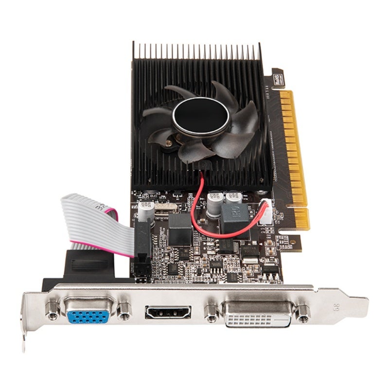 بطاقة الرسوميات: 1 جيجابايت / 2 جيجابايت من ذاكرة GDDR3 64 بت، مبرد هادئ من سبائك الألومنيوم، واجهات HD+VGR - أداء تصميم سلس للعمل المكتبي والألعاب، بطاقة فيديو للعمل المكتبي ومشاهدة الأفلام والألعاب الخفيفة - Image 1