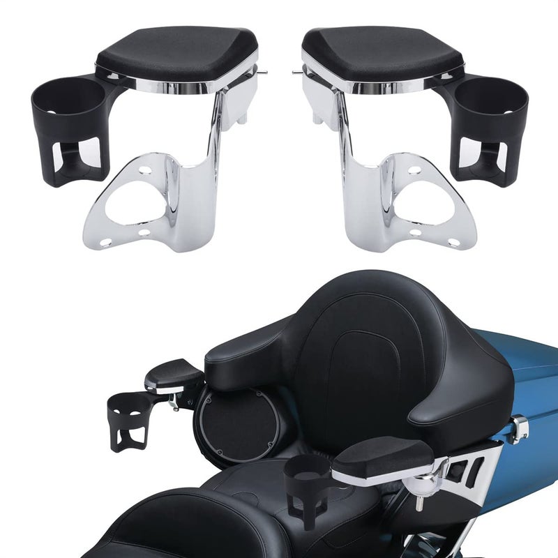 FIASRAC Comfortable Passenger Armrests with Cup Holder Fit for Harley Touring Electra Glides Road Glide Ultra and Tri Glide 2014-2023 - Image 1