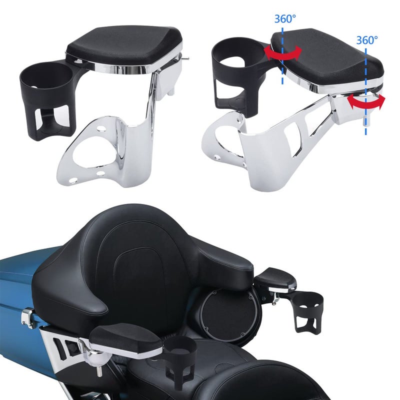 FIASRAC Comfortable Passenger Armrests with Cup Holder Fit for Harley Touring Electra Glides Road Glide Ultra and Tri Glide 2014-2023 - Image 3