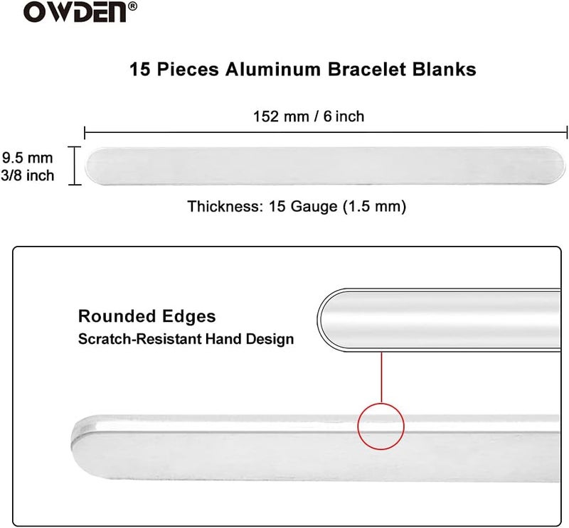 OWDEN Premium Metal Stamping Bracelet blanks,Width:3/8 inch and Length: 6 inch, Thickness: 1.5mm,15Pack Aluminum Bracelet Blanks for Jewelry Working. - Image 3