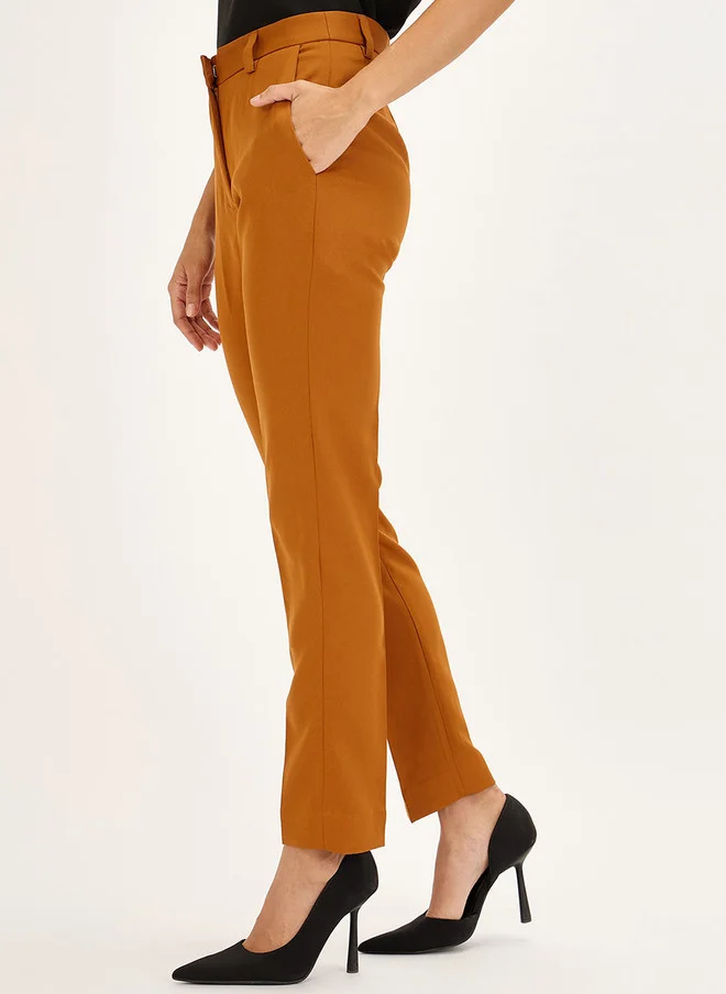 Salt Attire SALT ATTIRE Slim Fit Mid-Rise Regular Trousers in Brown