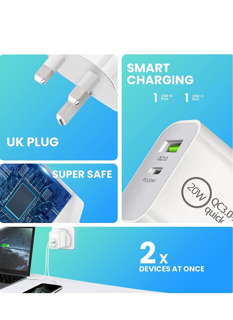 ELTRAZONE - USB C 20W Fast PD Wall Charger, 3.0 Quick Charging Dual-Port Power Adapter Compatible with iPhon 14 Pro/14 Pro Max/13 mini/12/11, New iPd 9, iPd mini 6, Galaxy S20 - White - Image 1