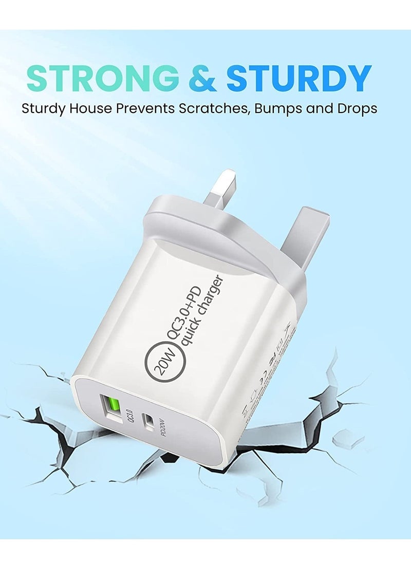 ELTRAZONE - USB C 20W Fast PD Wall Charger, 3.0 Quick Charging Dual-Port Power Adapter Compatible with iPhon 14 Pro/14 Pro Max/13 mini/12/11, New iPd 9, iPd mini 6, Galaxy S20 - White - Image 1