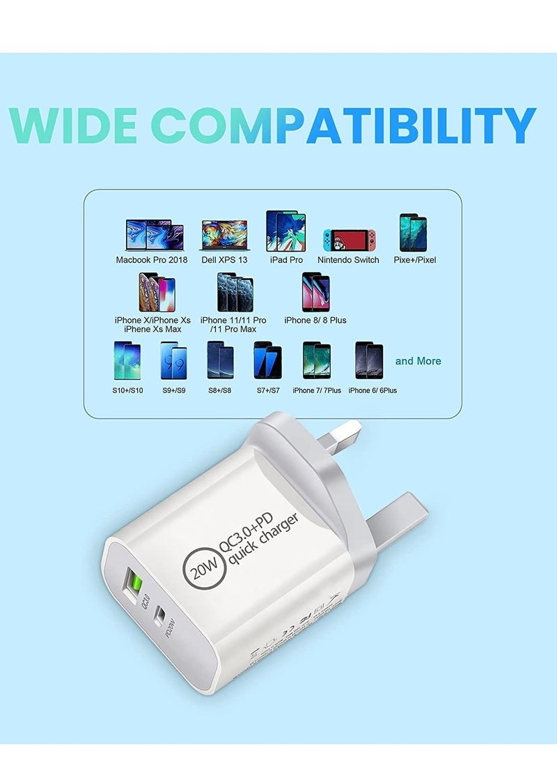 ELTRAZONE - USB C 20W Fast PD Wall Charger, 3.0 Quick Charging Dual-Port Power Adapter Compatible with iPhon 14 Pro/14 Pro Max/13 mini/12/11, New iPd 9, iPd mini 6, Galaxy S20 - White - Image 1