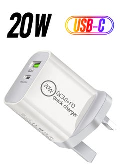 USB C 20W Fast PD Wall Charger, 3.0 Quick Charging Dual-Port Power Adapter Compatible with iPhon 14 Pro/14 Pro Max/13 mini/12/11, New iPd 9, iPd mini 6, Galaxy S20 - White