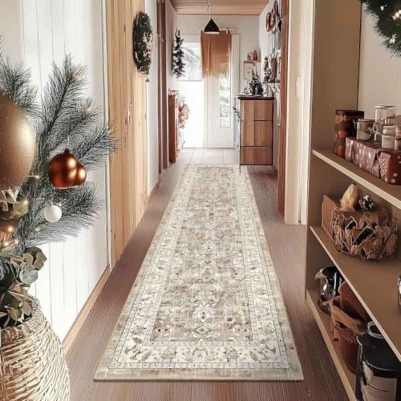 Washable Runner Rug, Vintage Hallway Runner with Non Slip Backing, Farmhouse Entryway Living Room Kitchen Floor Mat, Stain Resistant Carpet - Image 4