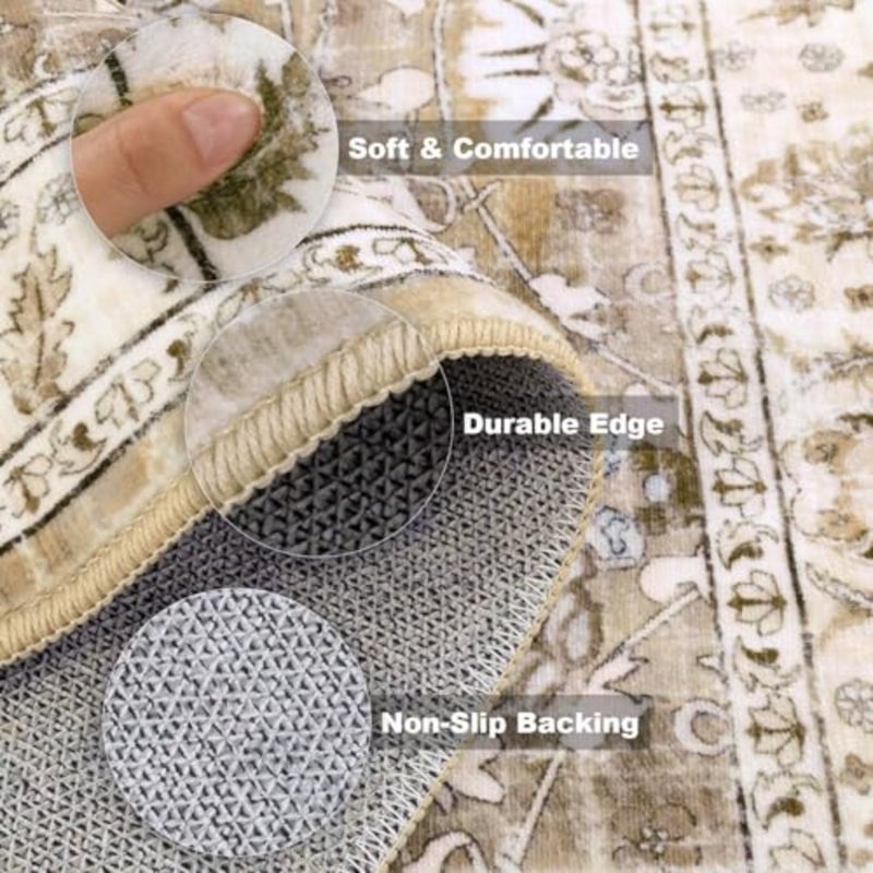 Washable Runner Rug, Vintage Hallway Runner with Non Slip Backing, Farmhouse Entryway Living Room Kitchen Floor Mat, Stain Resistant Carpet - Image 5