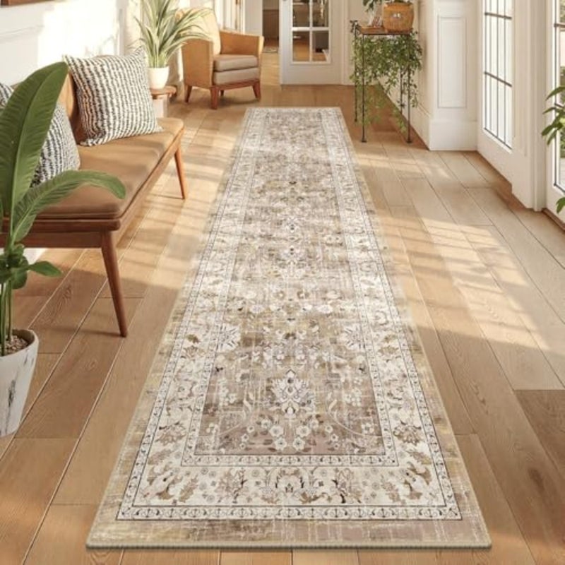 Washable Runner Rug, Vintage Hallway Runner with Non Slip Backing, Farmhouse Entryway Living Room Kitchen Floor Mat, Stain Resistant Carpet - Image 1