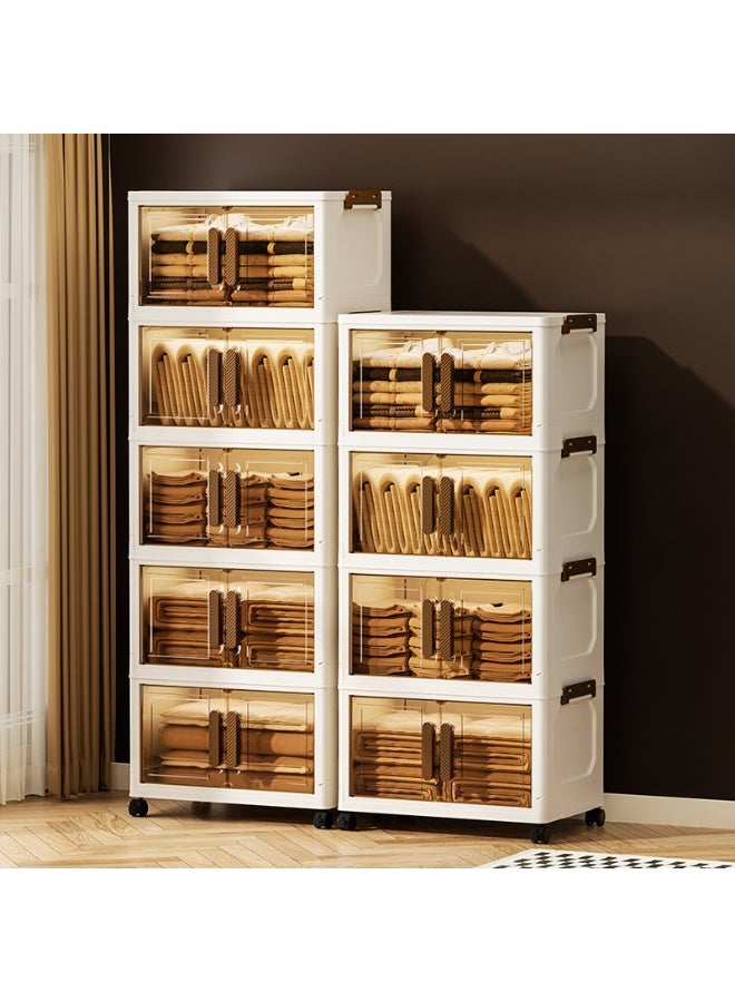 XiuWoo 5 Layer Foldable Storage Cabinet with Wheels, Stackable Storage Box for Home, Bedroom, Living Room - Image 1