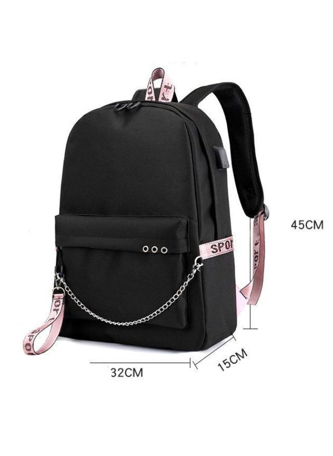 General - Backpack with USB headphone port, men's and women's backpack travel bag, Korea girl group Rose Lisa JISOO Jennie printed personality casual sports backpack - Image 1