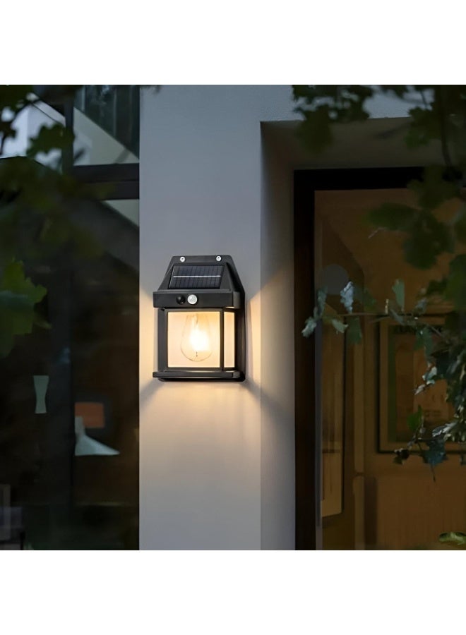 Solar Wall Light Outdoor Lantern Style, Warm LED Solar Wall Lamp with Motion Sensor, Decorative Outdoor Wall Light for Garden, Door, Balcony, Patio and Pathway - Image 1