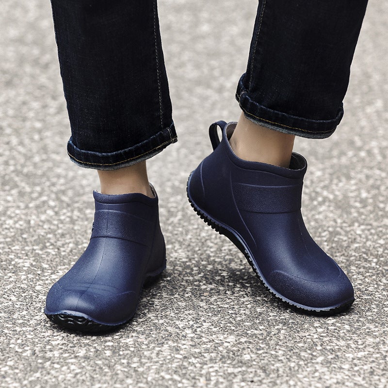 Cross-Border fashion short tube waterproof rain boots mens non-slip wear-resistant rain boots kitchen work Outdoor Fishing rubber shoes Blue