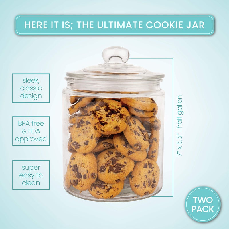 Marbelous Set of 2 Glass Jar with Lid (2 Liter) | Airtight Glass Storage Cookie Jar for Flour, Pasta, Candy, Dog Treats, Snacks & More | Glass Organization Canisters for Kitchen & Pantry | 68 Ounces - Image 2