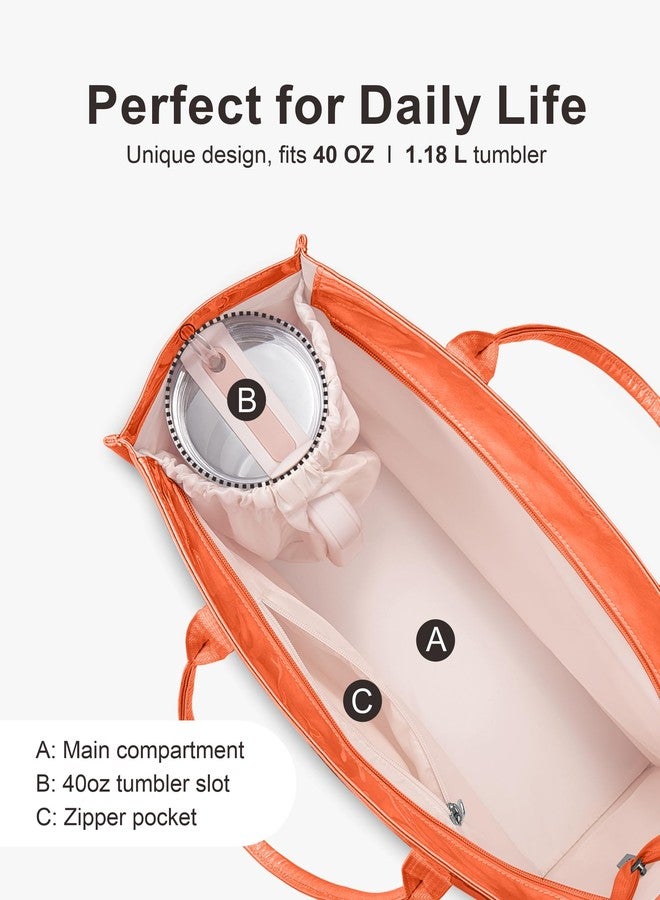 NPBAG Large PVC Tote Bag for Women, Kraft Paper Handbag Beach Tote with Letter Print, Top Handle Purse for Work Travel Shopping - Image 5